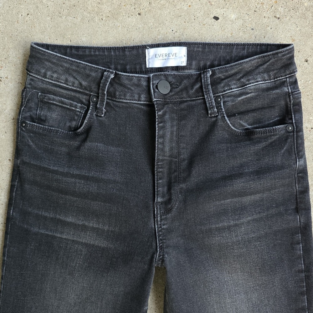 EverEVE Cuffed Jeans Size 27 Black The Ever Straight High-Waisted Retro Boho - Picture 6 of 8